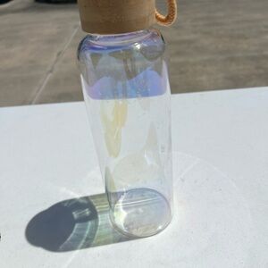 Source Unknown Iridescent Clear Glass Water Bottle with Natural Wood Cap